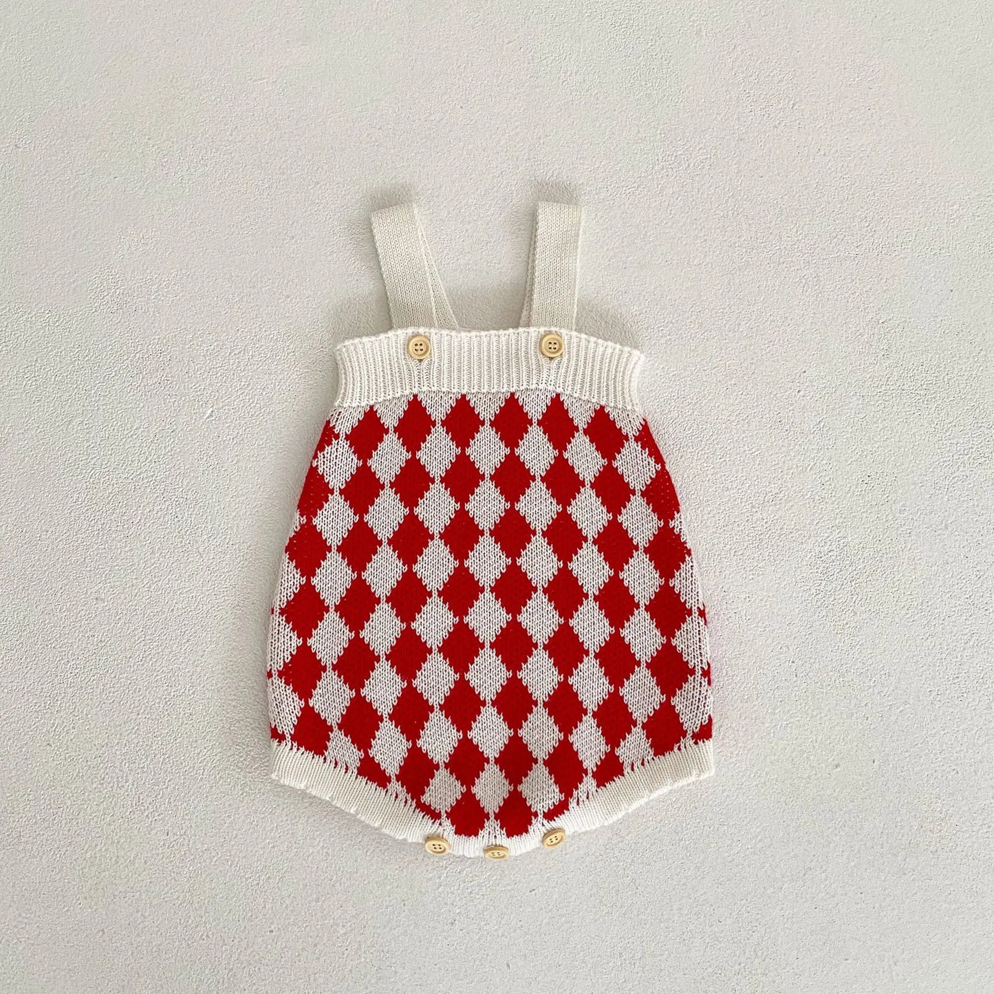 ロンパースセットアップ romper / 66cm ベビーセットアップ 2点セット ダイヤチェック ニットカーディガンジャケット サスペンダーロンパース 単品可