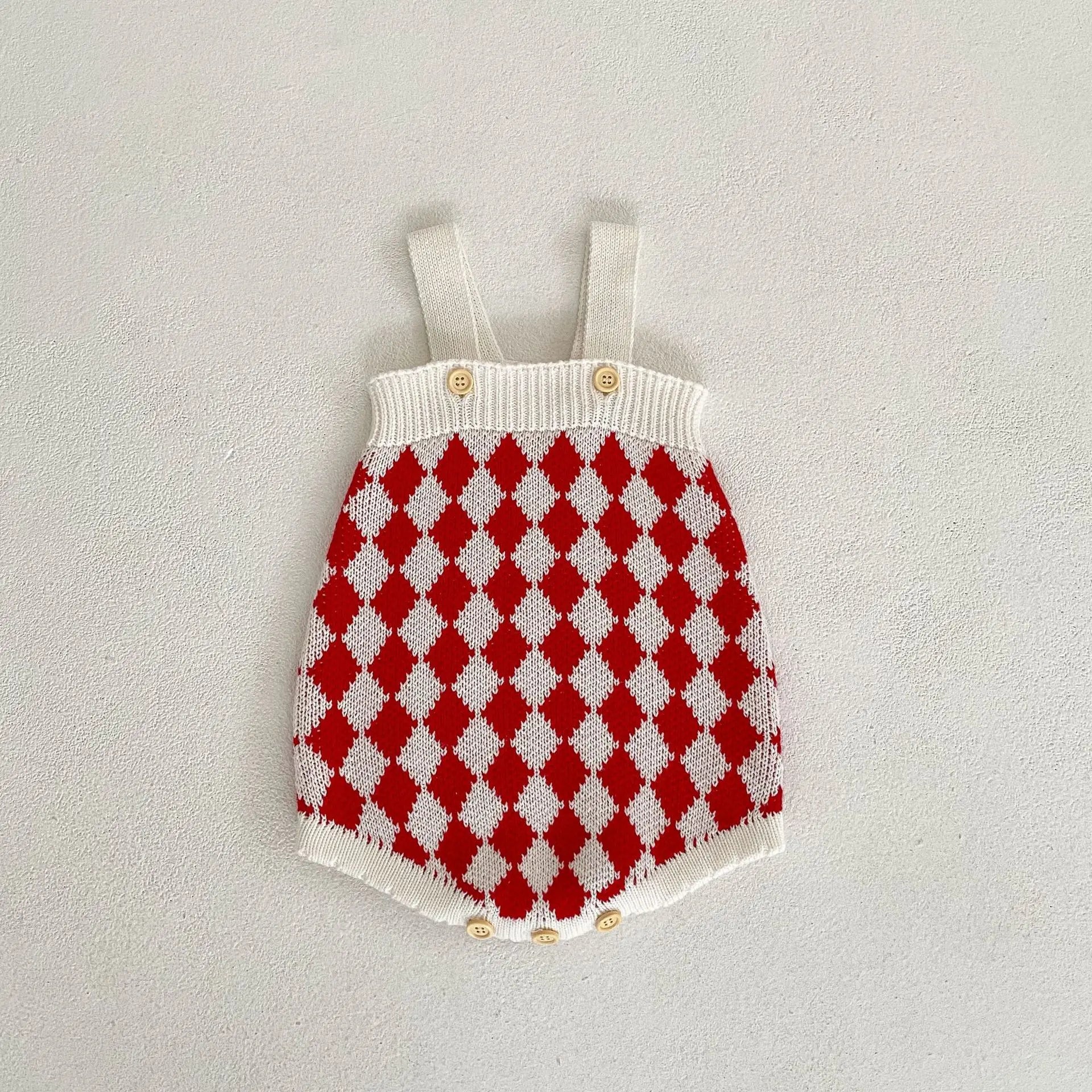 ロンパースセットアップ romper / 66cm ベビーセットアップ 2点セット ダイヤチェック ニットカーディガンジャケット サスペンダーロンパース 単品可