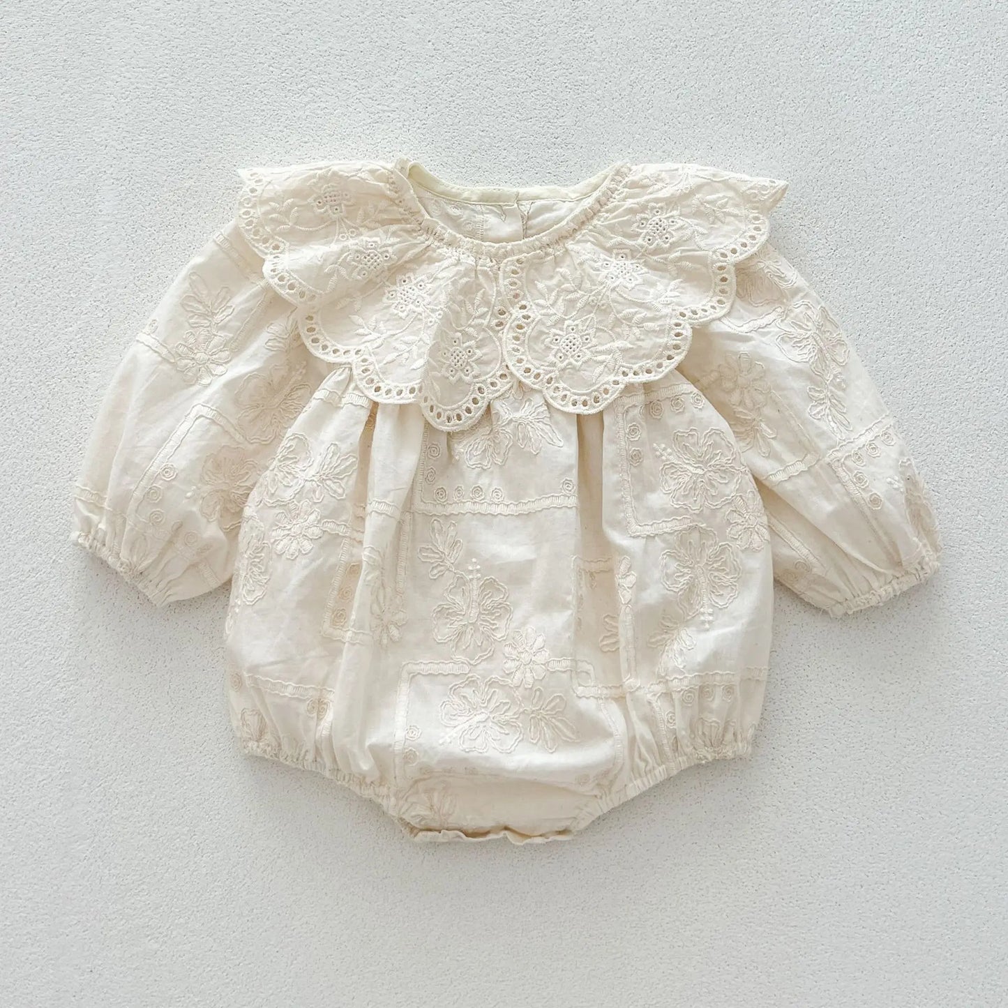 長袖ロンパース romper / 66cm ベビーロンパース/キッズワンピース レース刺繍襟長袖ボディスーツ/ワンピース リンクコーデ 姉妹 お揃いコーデ【mh0007188】