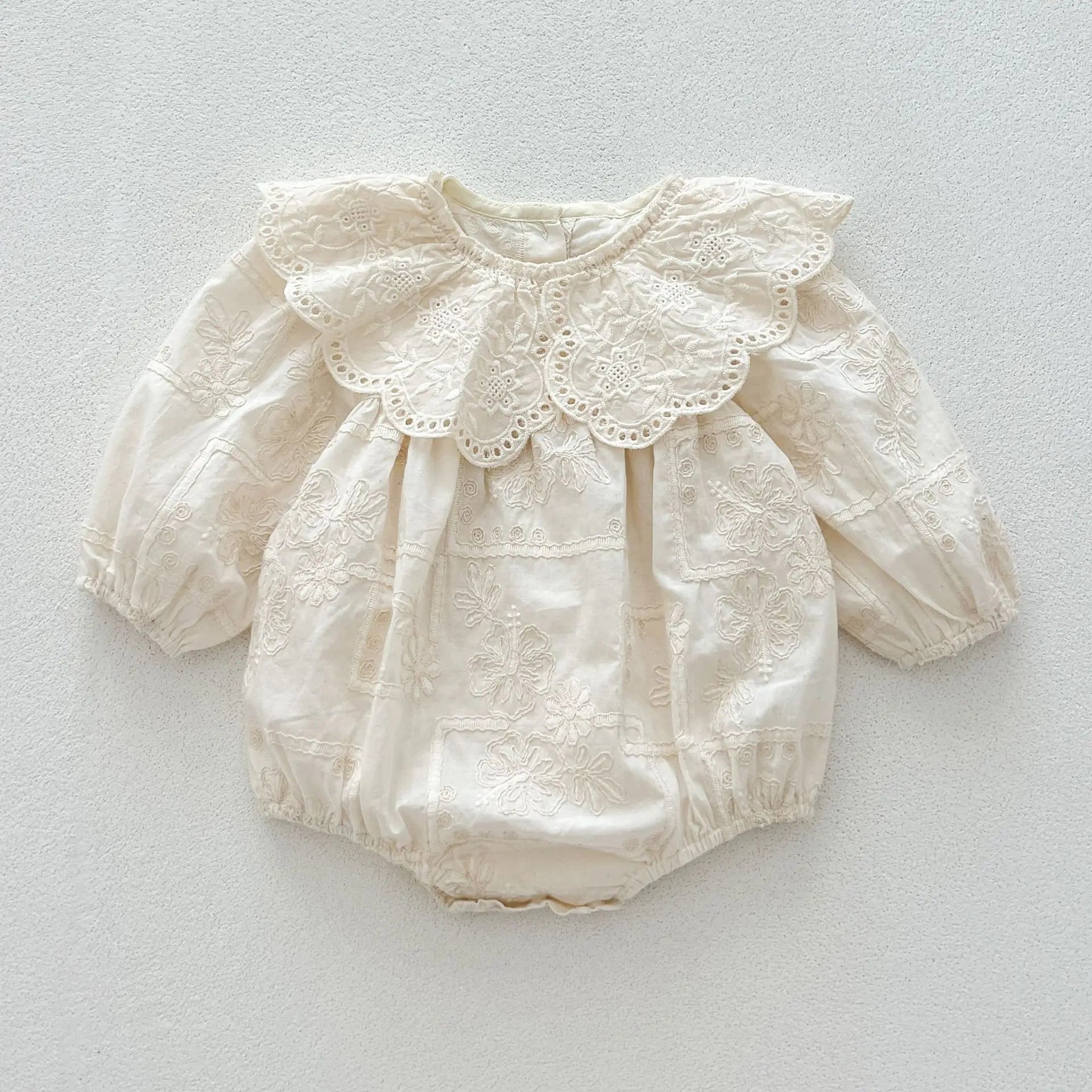 長袖ロンパース romper / 66cm ベビーロンパース/キッズワンピース レース刺繍襟長袖ボディスーツ/ワンピース リンクコーデ 姉妹 お揃いコーデ【mh0007188】