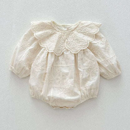 長袖ロンパース romper / 66cm ベビーロンパース/キッズワンピース レース刺繍襟長袖ボディスーツ/ワンピース リンクコーデ 姉妹 お揃いコーデ【mh0007188】