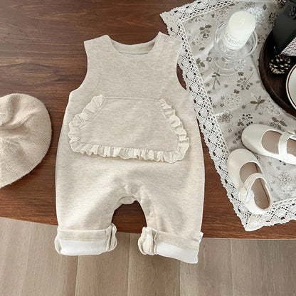 長袖セットアップ romper / 6M  66CM ベビートップス/カーディガン/ジャンプスーツ ラッフル襟長袖Tシャツ/ハートフリルカーディガンジャケット/ノースリーブロンパース【mh0008612】