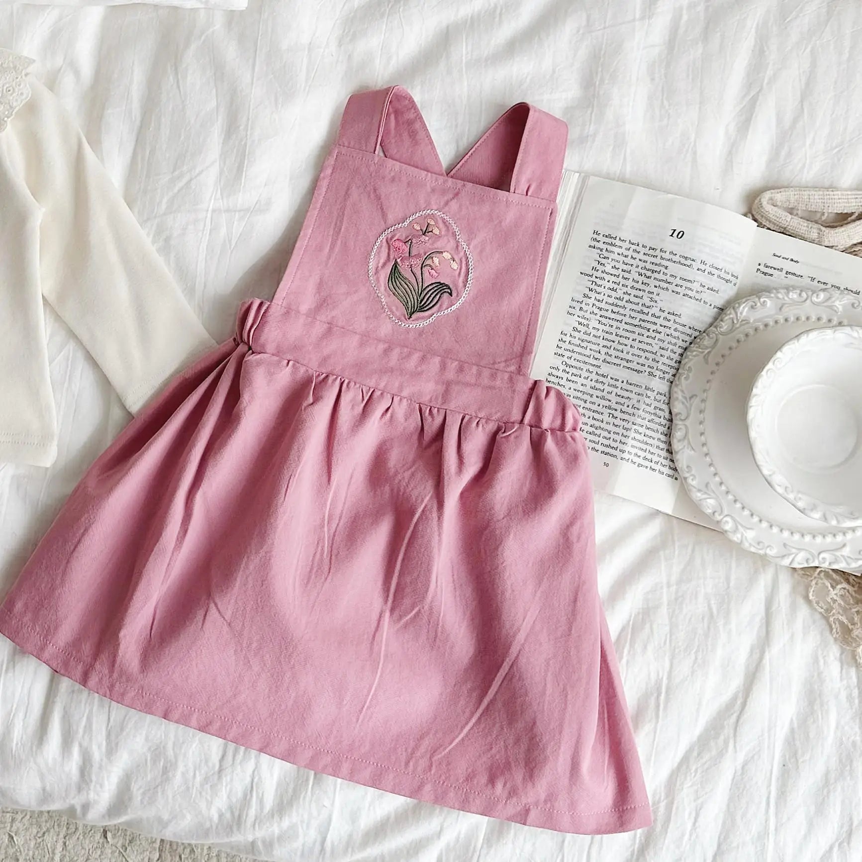 ノースリーブワンピース Rose / 6M  66CM ベビーワンピース/トップス 長袖レース襟Tシャツ ノースリーブ刺繍ジャンパースカート【mh0004631】