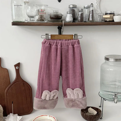ロングパンツ・スウェットパンツ Rose / 73cm 9M キッズパンツ うさ耳アクセントボアフリースルーズワイドパンツ【mh0008008】