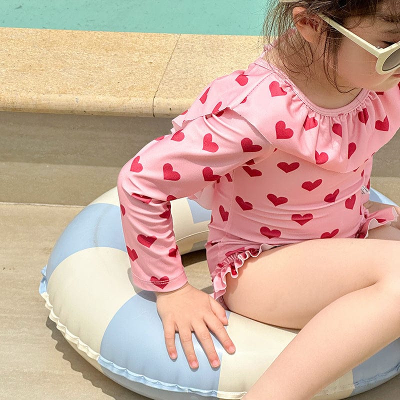 ベビー用水着 Rose / 90cm ガールズ水着 長袖ハートプリントワンピーススイムウェア【mh0010227】