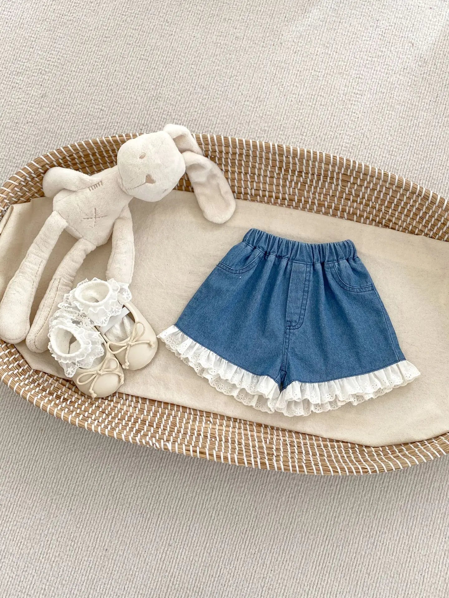 ブルマパンツ ruffle blue shorts / 6M  66cm ベビーパンツ レースニット サマーニット ブルマパンツ 2カラー