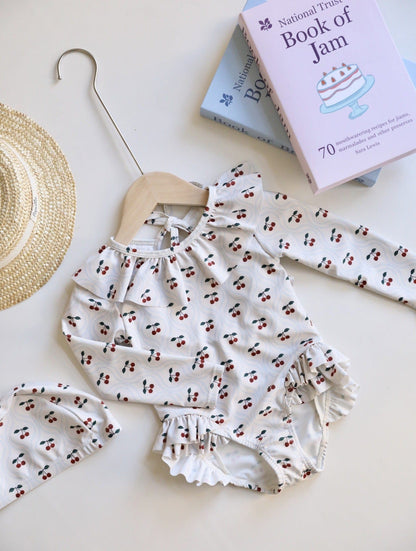 ベビー用水着 Ruffle collar swimsuit cherry / 80 ガールズ水着 長袖ワンピーススイムウェア ラッシュガード【mh0009338】