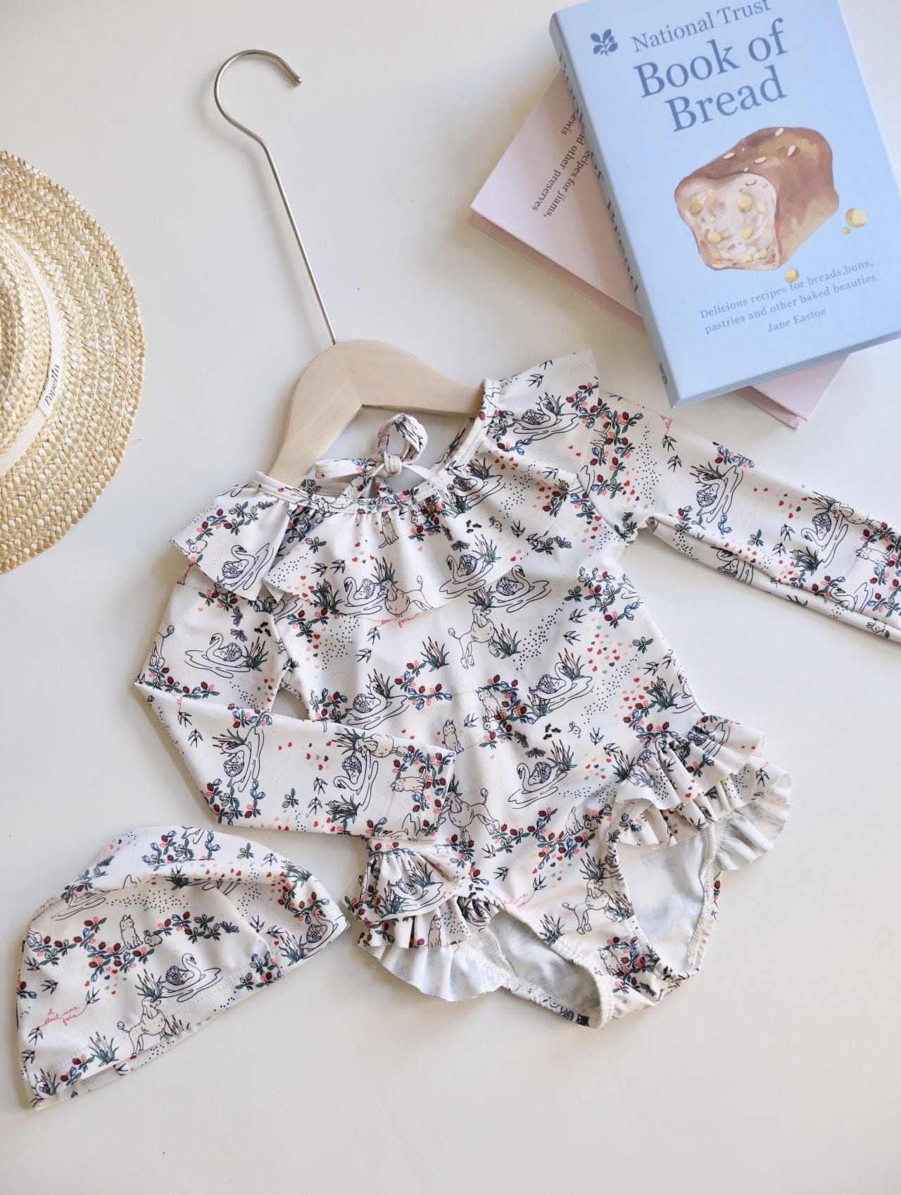 ベビー用水着 Ruffled collar swimsuit swan / 80 ガールズ水着 長袖ワンピーススイムウェア ラッシュガード【mh0009338】