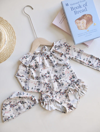 ベビー用水着 Ruffled collar swimsuit swan / 80 ガールズ水着 長袖ワンピーススイムウェア ラッシュガード【mh0009338】