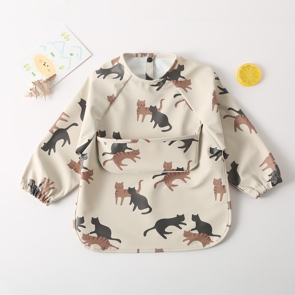 よだれかけ shadow puppet cat / S Long Sleeve PU Waterproof Bib 長袖 PU 防水 お食事エプロン【mh0012236】