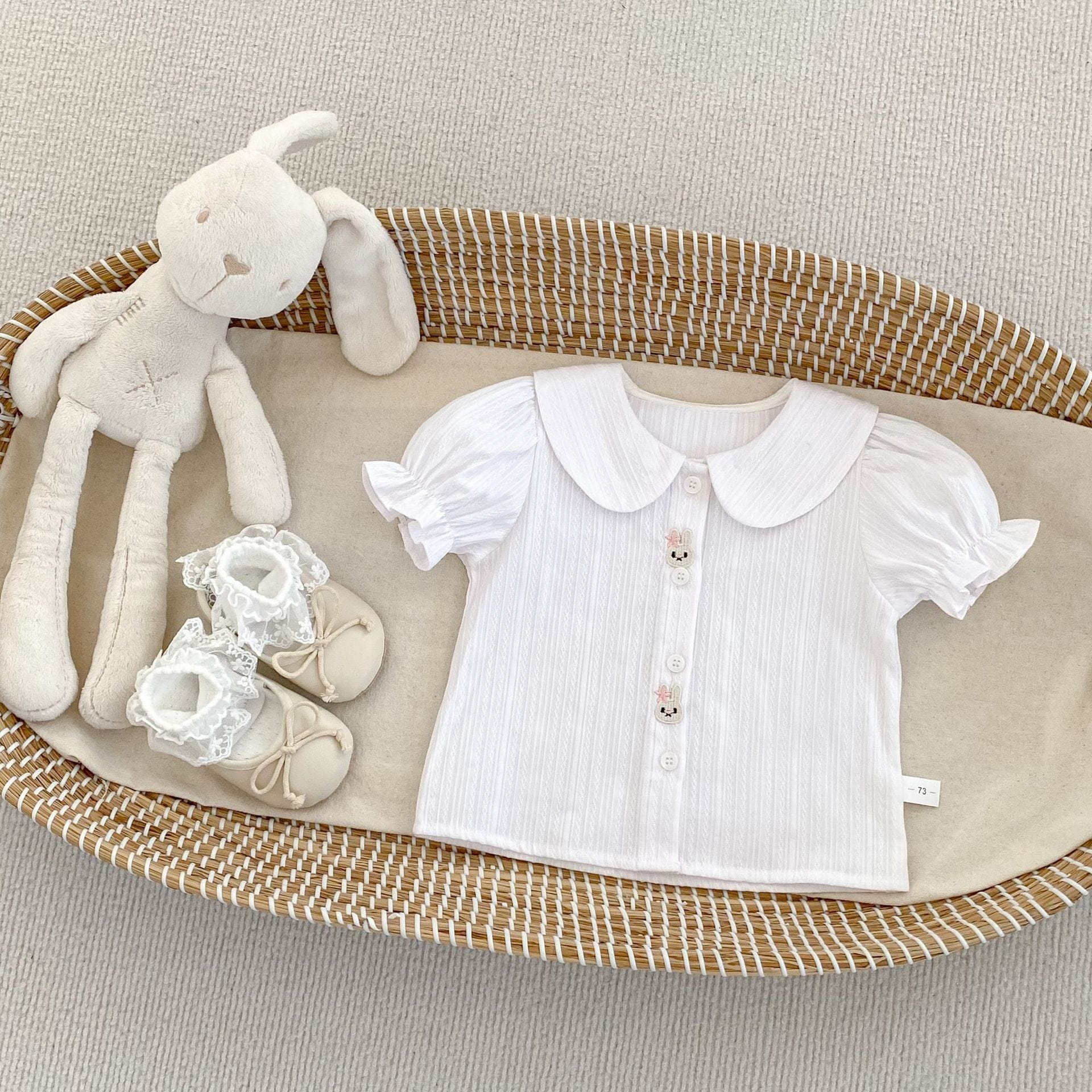 半袖セットアップ shirt / 66cm うさぎ刺繍半袖ブラウス/サスペンダースカートパンツ【mh0009709】