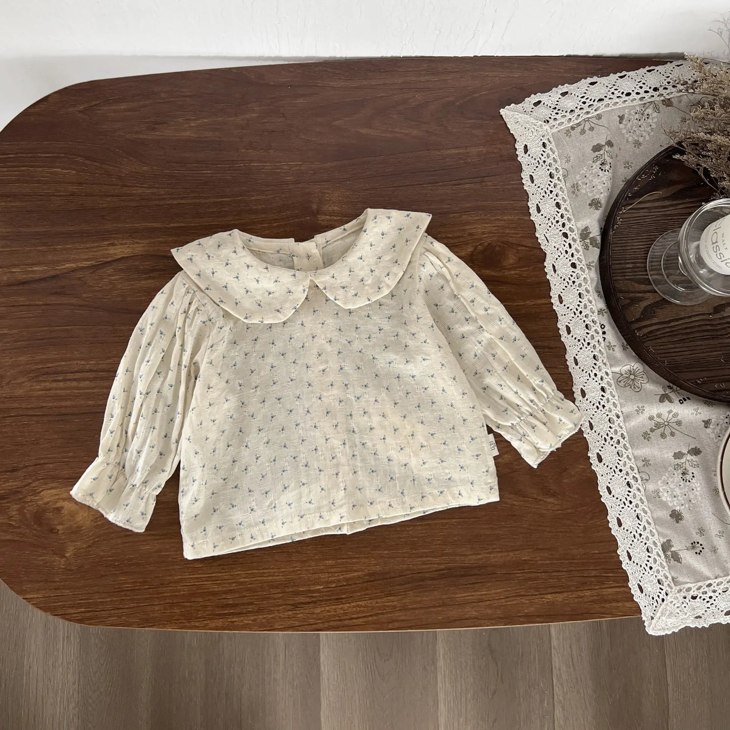 長袖セットアップ shirts / 6M  66CM ベビートップス/サロペットパンツ 丸襟フラワープリント長袖ブラウス/デニムサスペンダージャンプスーツ【mh0007742】