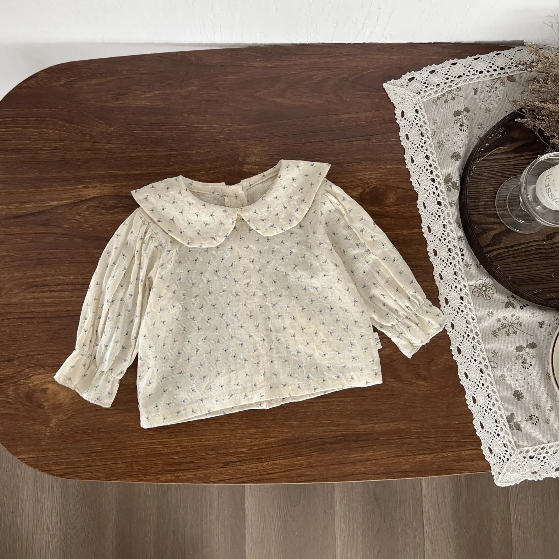 長袖セットアップ shirts / 6M  66CM ベビートップス/サロペットパンツ 丸襟フラワープリント長袖ブラウス/デニムサスペンダージャンプスーツ【mh0007742】