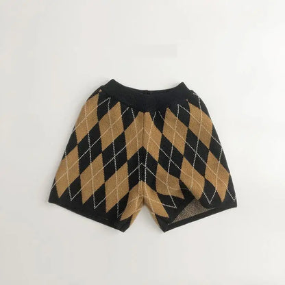ベスト shorts / 12M  80cm キッズベスト ショートパンツ ダイヤモンドチェック柄 ノースリーブニットベスト ハーフパンツ