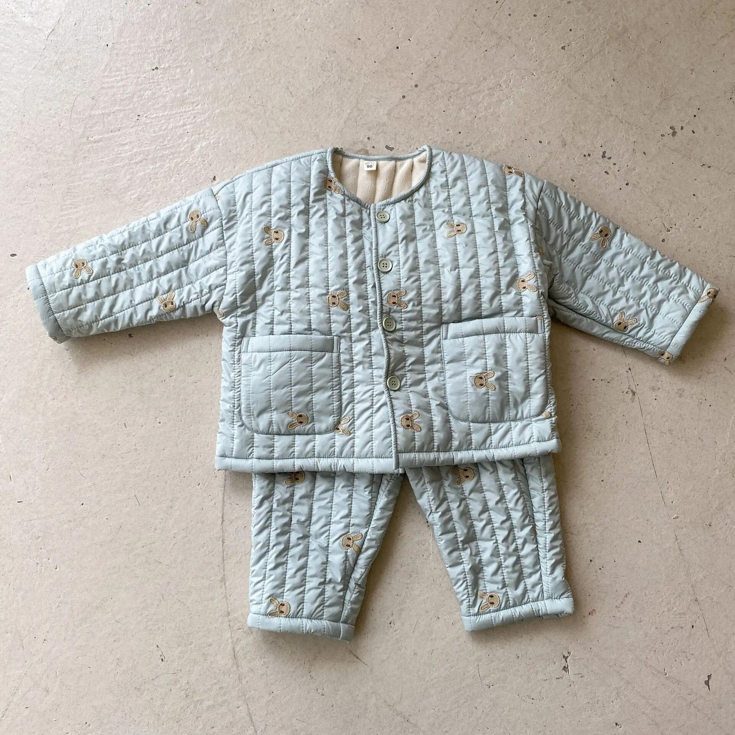 長袖パジャマ Sky Blue / 80cm キッズ くま ベア 刺繍 キルティング パジャマ セット