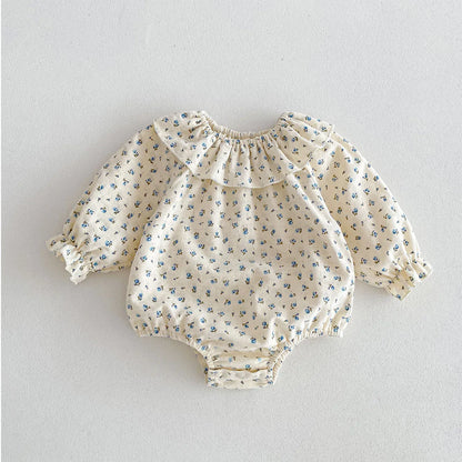 長袖ロンパース small floral / 66cm ベビーロンパース フリルサークル襟 長袖ボディスーツ フラワー花柄プリント