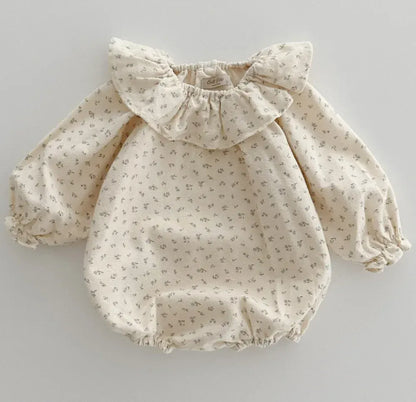長袖ロンパース small floral / 6M  66cm ベビーロンパース フリルサークル襟 長袖ボディスーツ フラワー花柄プリント 2カラー