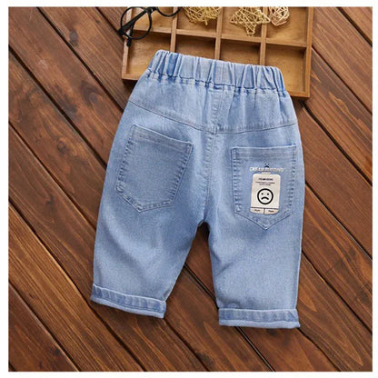 デニムパンツ smiling face / 100cm キッズジュニアパンツ デニム クロップドパンツ ダメージ パッチワーク ジーンズ 4デザイン【mh0005772】