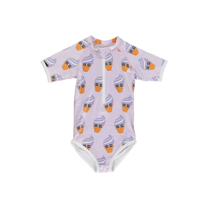 ベビー用水着 snow purple cone / 80 ガールズ水着 半袖ワンピーススイムウェア ラッシュガード【mh0009282】