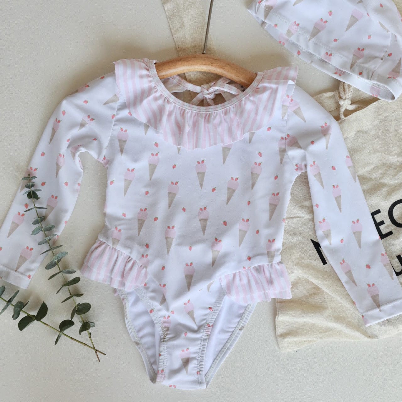 ベビー用水着 Spanish swimsuit powder ice cream / 80 ガールズ水着 長袖ワンピーススイムウェア ラッシュガード【mh0009292】