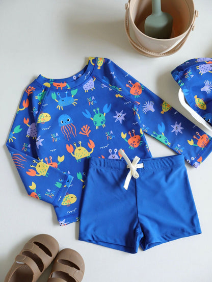ベビー用水着 Split set of aquamarine creatures / 80 ボーイズ水着 長袖セパレートスイムウェア ラッシュガード【mh0009363】