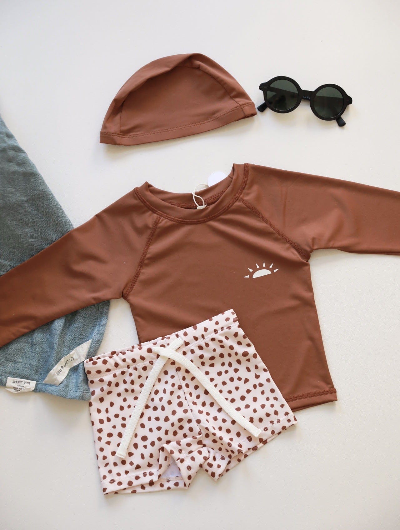 ベビー用水着 split Swimsuit Brown Spots / 80 ボーイズ水着 長袖セパレートスイムウェア ラッシュガード【mh0009341】