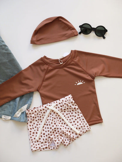 ベビー用水着 split Swimsuit Brown Spots / 80 ボーイズ水着 長袖セパレートスイムウェア ラッシュガード【mh0009341】