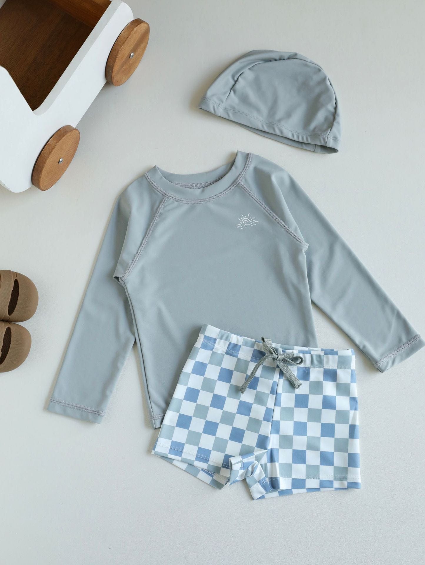 ベビー用水着 Split swimsuit checkerboard / 80 ボーイズ水着 長袖セパレートスイムウェア ラッシュガード【mh0009322】