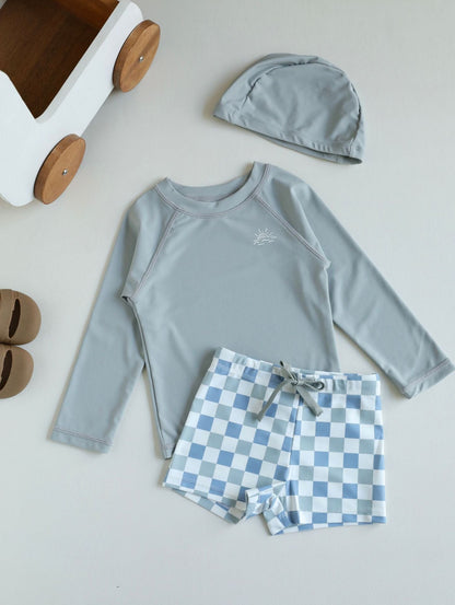 ベビー用水着 Split swimsuit checkerboard / 80 ボーイズ水着 長袖セパレートスイムウェア ラッシュガード【mh0009322】