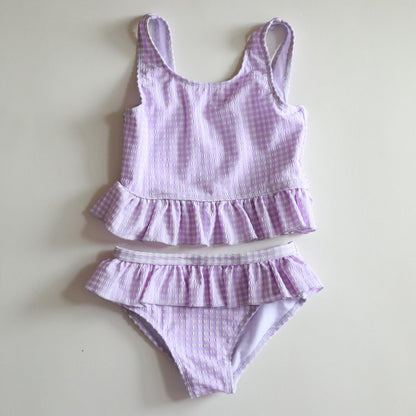 ベビー用水着 Split swimsuit light purple check / 80 ガールズ水着 ノースリーブワンピース/セパレートスイムウェア ラッシュガード【mh0009335】