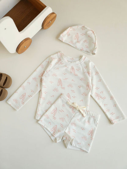 ベビー用水着 Split swimsuit light yellow island / 80 ボーイズ水着 長袖セパレートスイムウェア ラッシュガード【mh0009322】