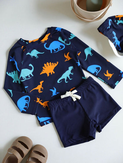 ベビー用水着 Split swimsuit navy dinosaur / 80 ボーイズ水着 長袖セパレートスイムウェア ラッシュガード【mh0009363】