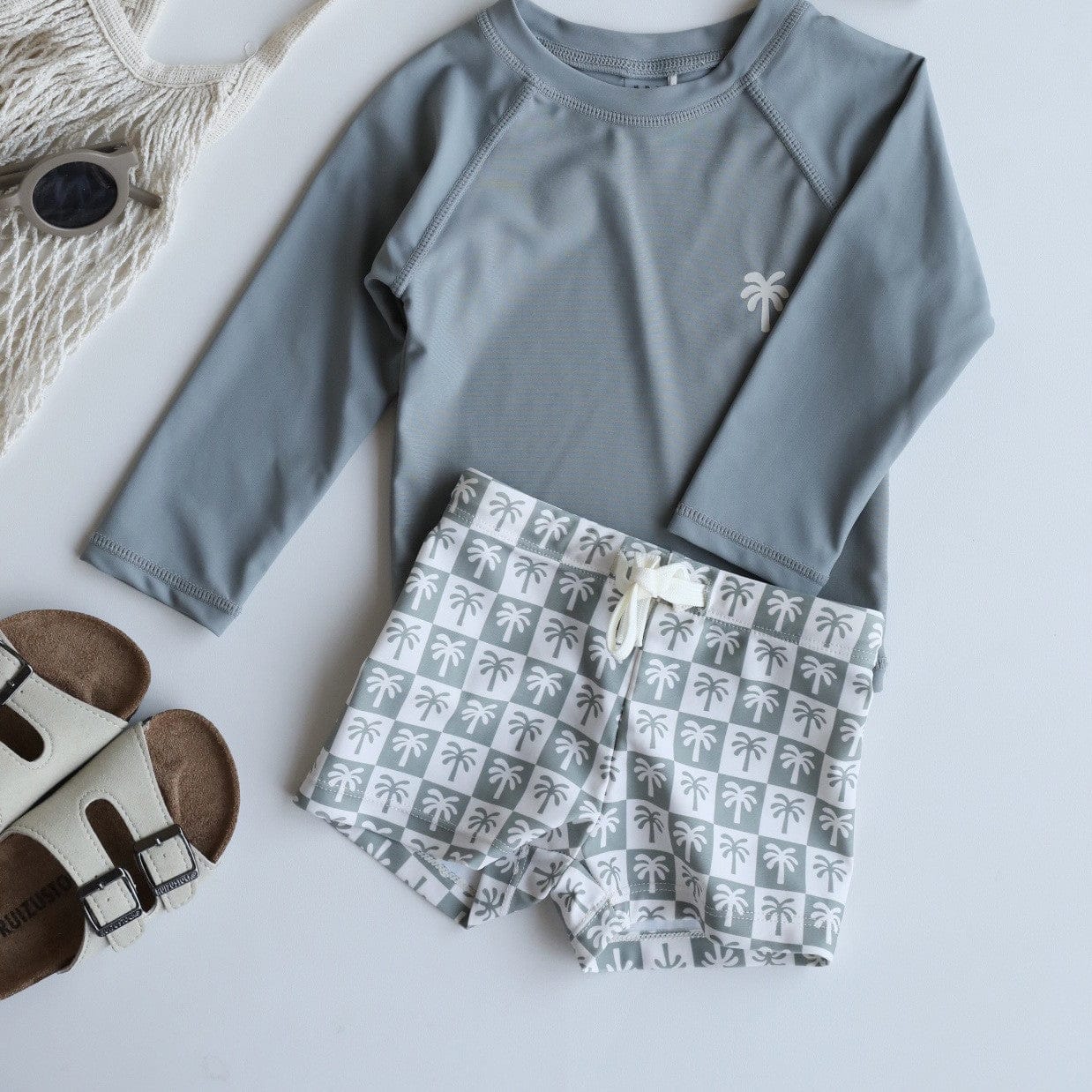 ベビー用水着 Split swimsuit oil green coconut palm / 80 ボーイズ水着 長袖セパレートスイムウェア ラッシュガード【mh0009361】