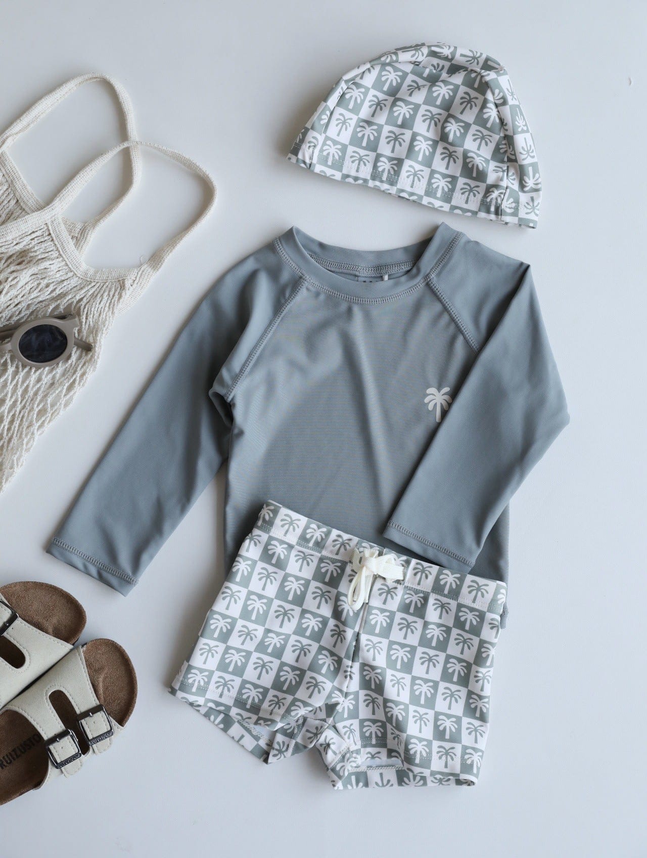 ベビー用水着 split swimsuit oil green coconut tree / 80 ボーイズ水着 長袖セパレートスイムウェア ラッシュガード【mh0009341】