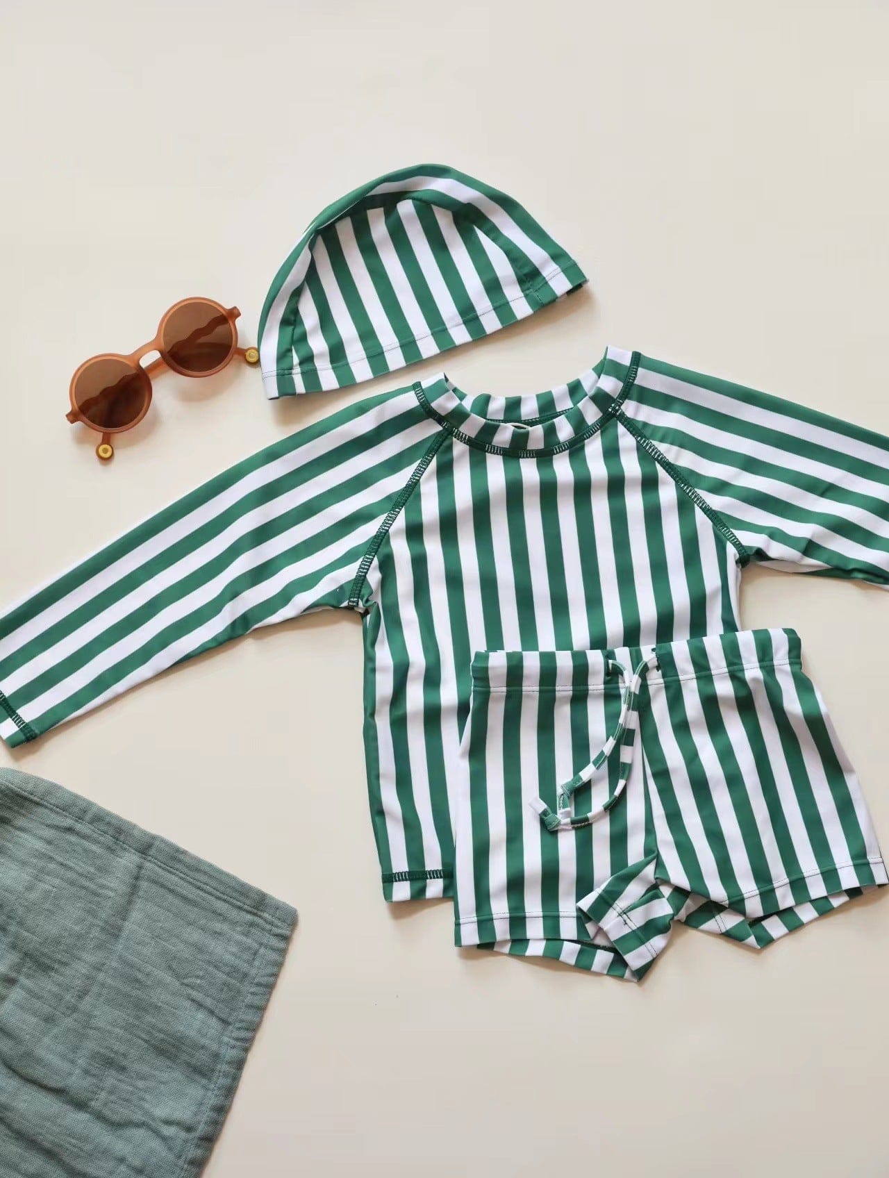 ベビー用水着 Split swimsuit with green stripes / 80 ボーイズ水着 長袖セパレートスイムウェア ラッシュガード【mh0009329】