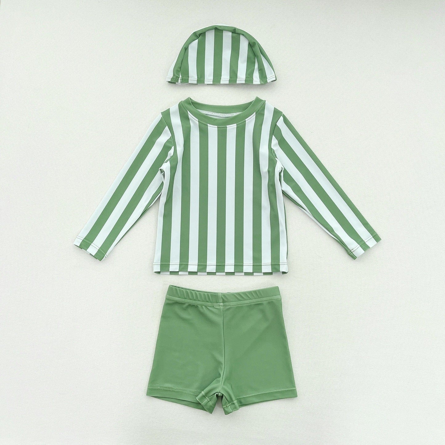 ベビー用水着 Split swimsuit with green stripes / 90 ボーイズ水着 長袖セパレートスイムウェア ラッシュガード【mh0009326】