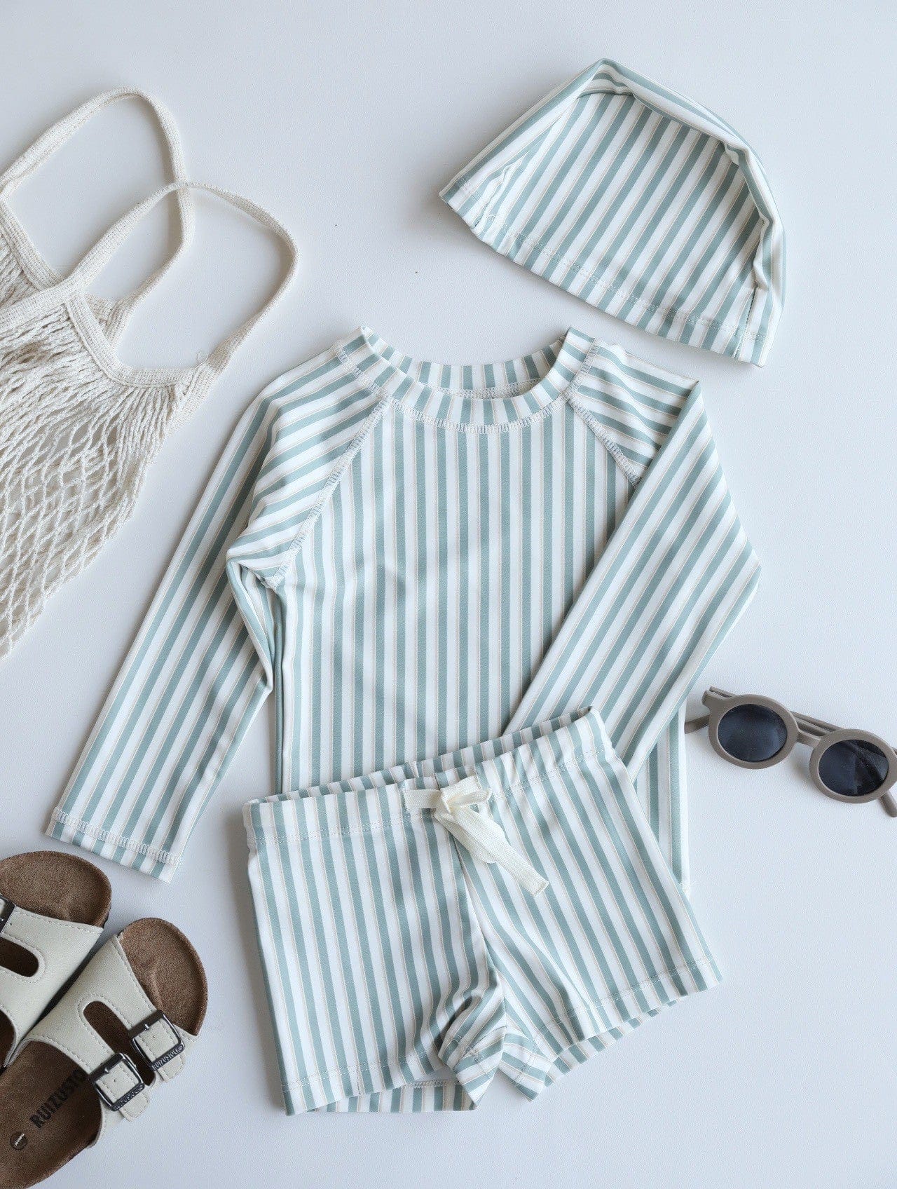 ベビー用水着 split swimsuit with yellow-green stripes / 80 ボーイズ水着 長袖セパレートスイムウェア ラッシュガード【mh0009341】