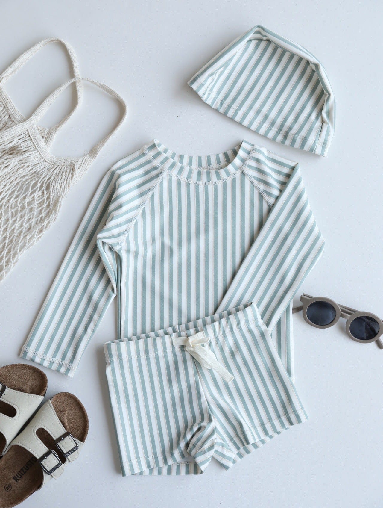 ベビー用水着 Split swimsuit with yellow-green stripes / 80 ボーイズ水着 長袖セパレートスイムウェア ラッシュガード【mh0009361】