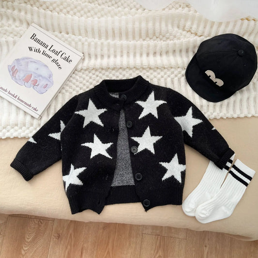 ロンパースセットアップ star coat / 6M  66CM ベビーカーディガン/ロンパース/帽子 星スターニットカーディガンジャケット/丸襟長袖ボディスーツ/ロゴ刺繍野球帽キャップ【mh0008682】