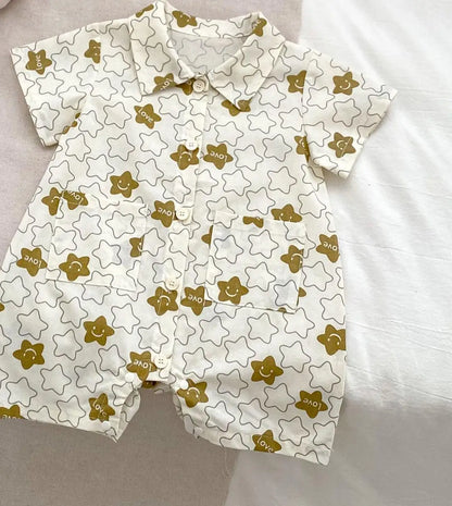 半袖ジャンプスーツ stars / 6M  66CM ベビージャンプスーツ 半袖つなぎ 恐竜ダイナソー/星スタープリント【mh0006312】