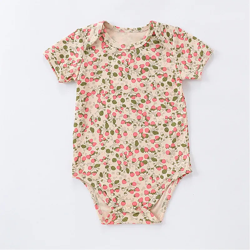 半袖ロンパース strawberry / 73cm ベビーロンパース 半袖ボディスーツ チェリーダイナソープリント柄【mh0004862】
