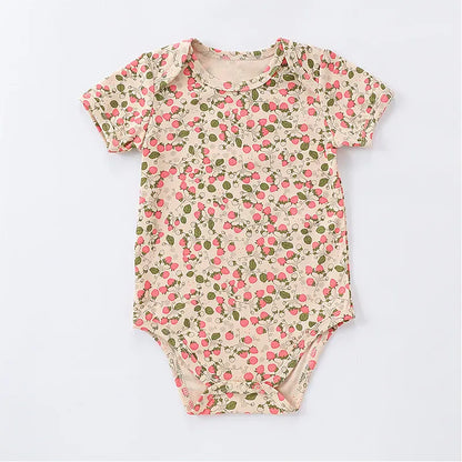 半袖ロンパース strawberry / 73cm ベビーロンパース 半袖ボディスーツ チェリーダイナソープリント柄【mh0004862】
