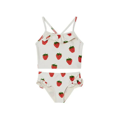 ベビー用水着 strawberry / 80cm キッズ水着 ガールズ ビキニ キャミソールトップス+フリルパンツ フルーツ/フラワープリント 3カラー スイムウェア【mh0005984】