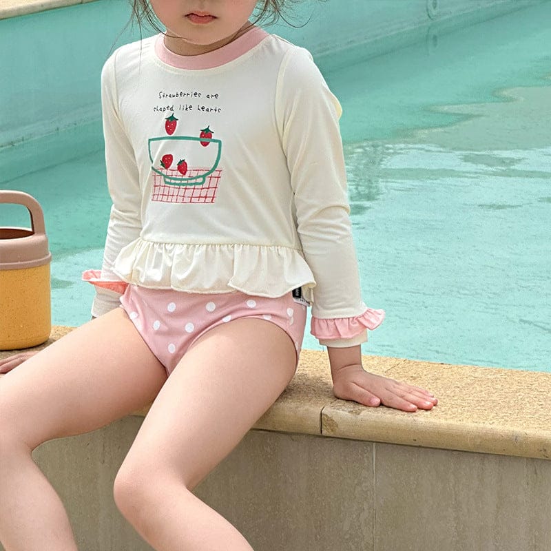 ベビー用水着 Strawberry / 90cm ガールズ水着 長袖プリントワンピーススイムウェア【mh0010223】