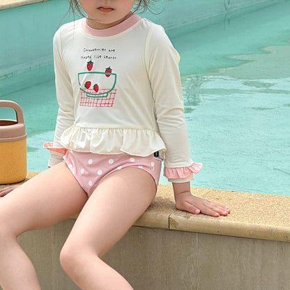 ベビー用水着 Strawberry / 90cm ガールズ水着 長袖プリントワンピーススイムウェア【mh0010223】