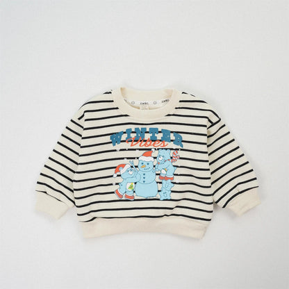 トレーナー・フーディ Stripe / 12M  80CM ベビートップス ベアくまスノーマン雪だるまプリント裏フリース長袖スウェットトレーナー【mh0007769】