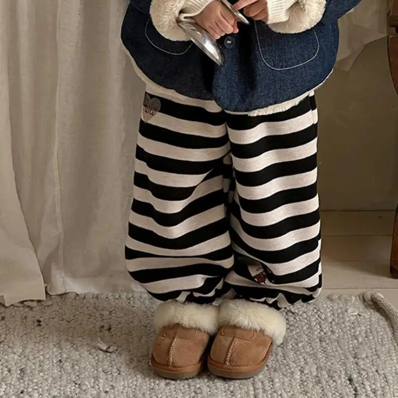 ロングパンツ・スウェットパンツ Stripe / 24M  90CM キッズパンツ ボーダー裏ボアフリース厚手スウェットパンツ【mh0007995】