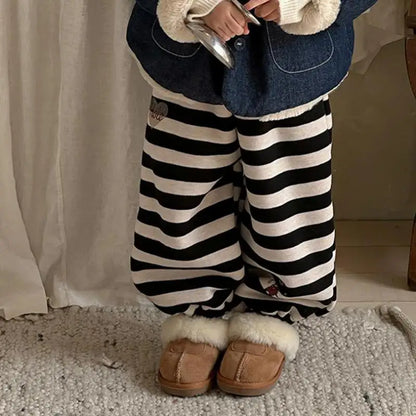 ロングパンツ・スウェットパンツ Stripe / 24M  90CM キッズパンツ ボーダー裏ボアフリース厚手スウェットパンツ【mh0007995】