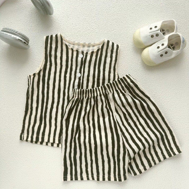 ノースリーブセットアップ Stripe / 73cm ストライプ/ドットノースリーブシャツ+ショートパンツセットアップ 2点セット【mh0010375】