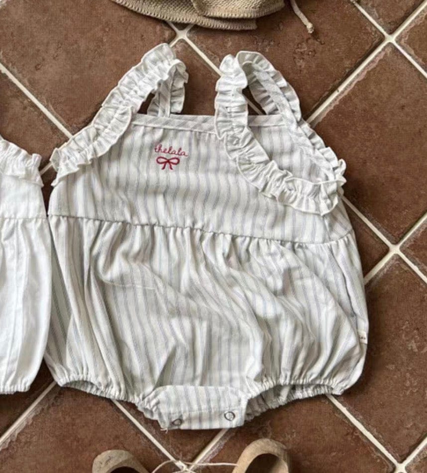 ノースリーブロンパース Stripe / 73cm リボンショルダーフリルキャミソールロンパース【mh0010353】